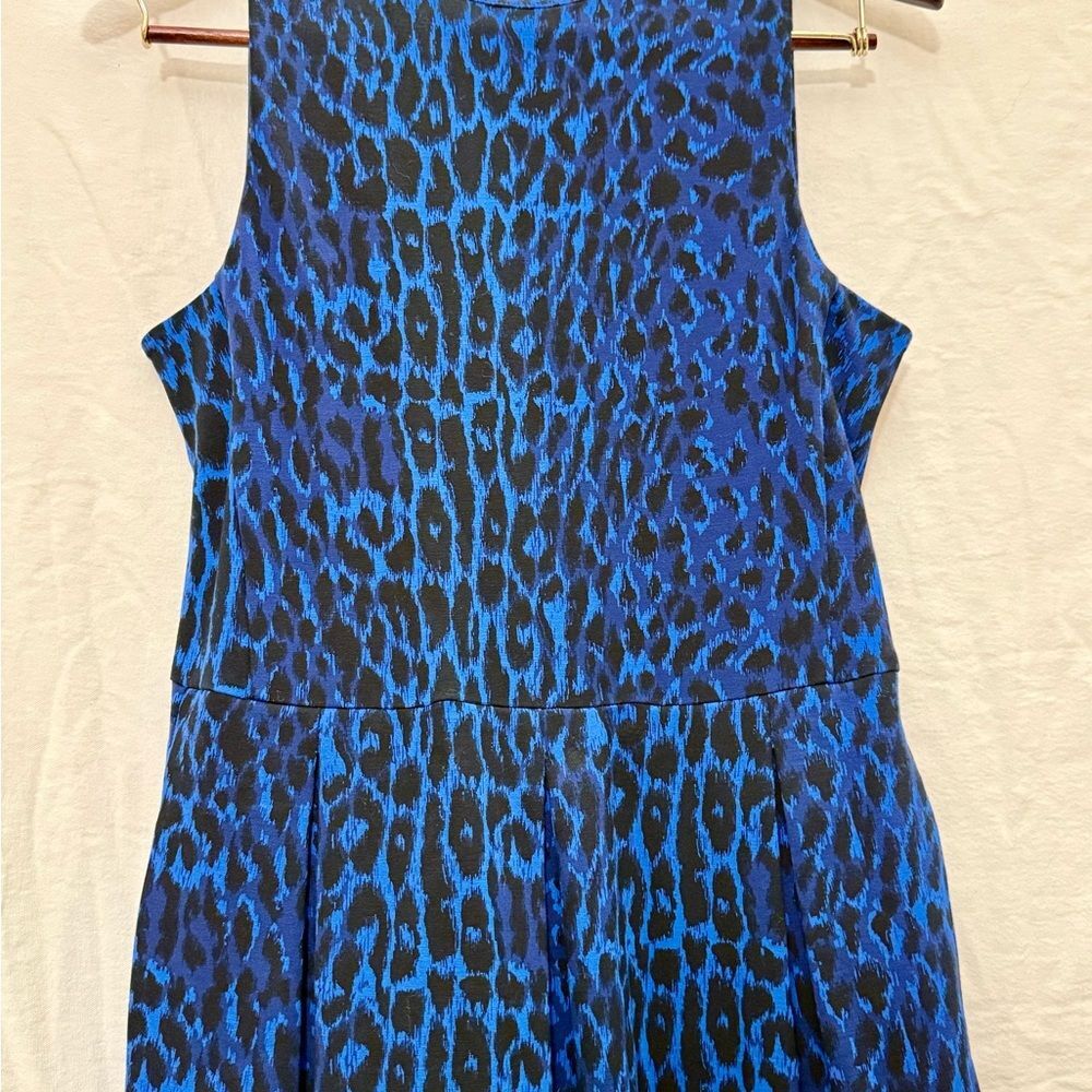 NWOT Wonder Blue Leopard Print Sleeveless Fit & Flare Dress M Discontinued Lined